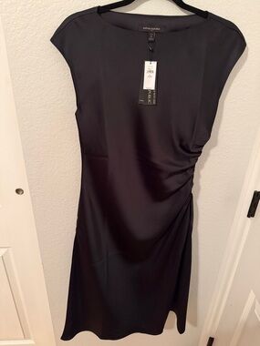 Banana Republic Black Midi Ruched-Side Sheath Dress